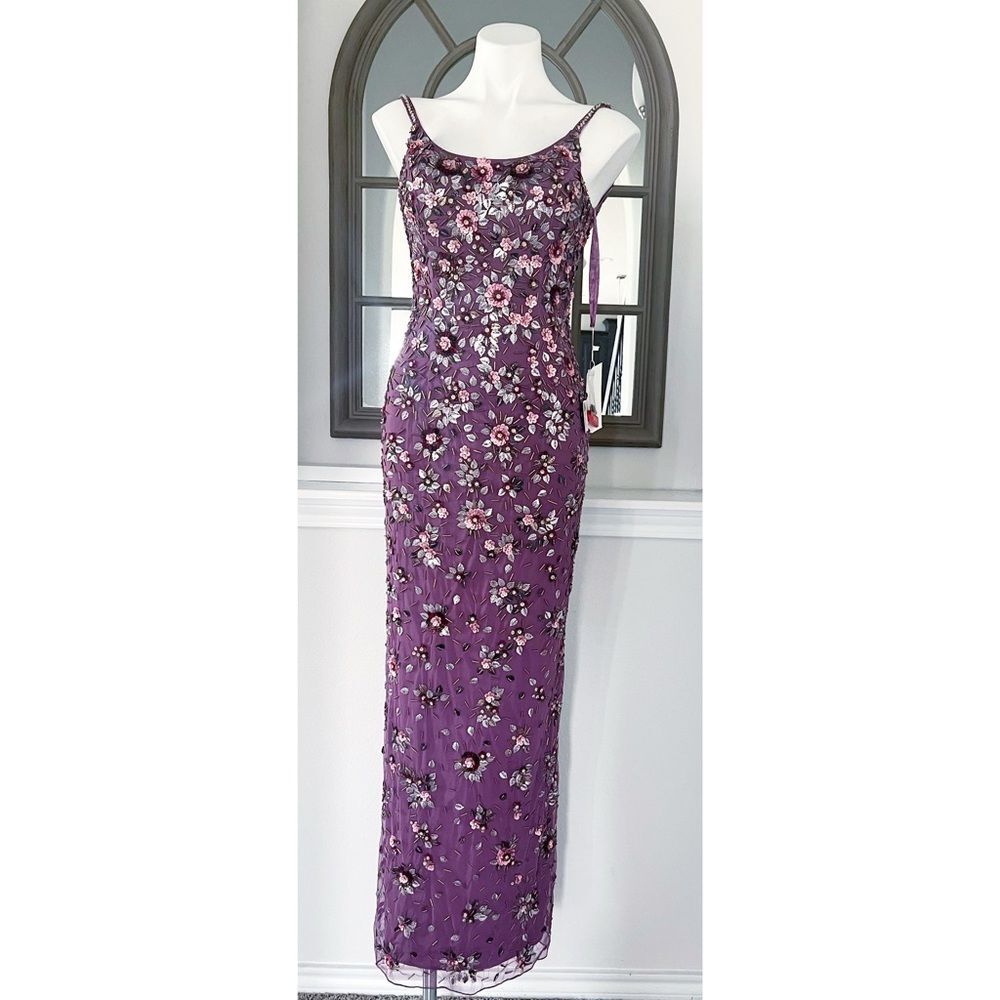 Mac Duggal Floral Beaded Column Gown in Raspberry, NWT, Size 2 - Picture 5 of 15